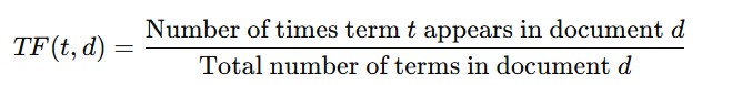 Picture showing the formula to calculate the term frequency